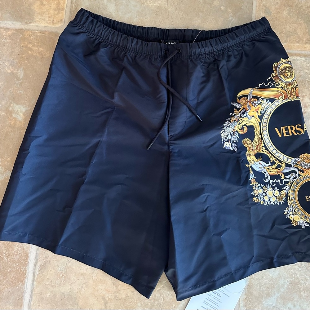 Versace Black Baroque Mens Swim Shorts Sz 6 USA Large New
